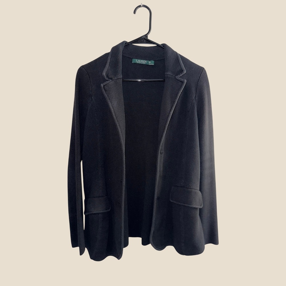 Lauren Ralph Lauren Womens XL Black Knit Sweater Blazer Cardigan Jacket Missing